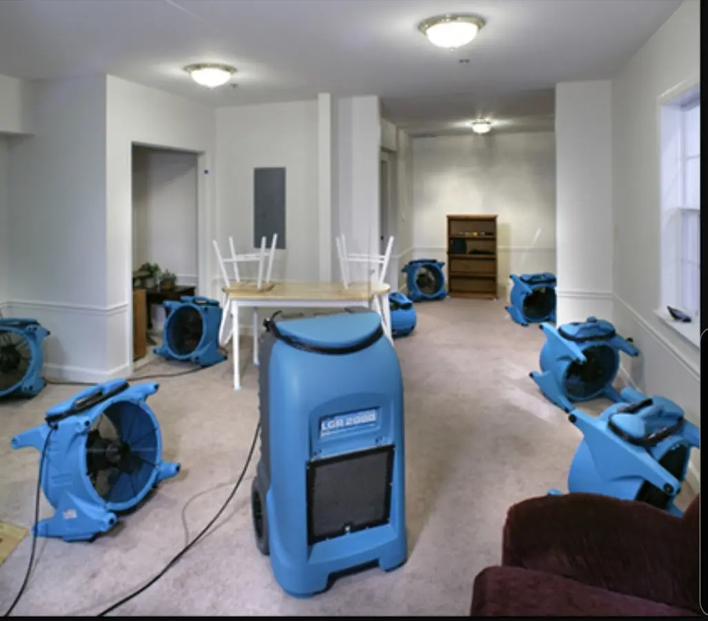 Air movers and dehumidifier setup for Water Damage Restoration in Mentor-on-the-Lake